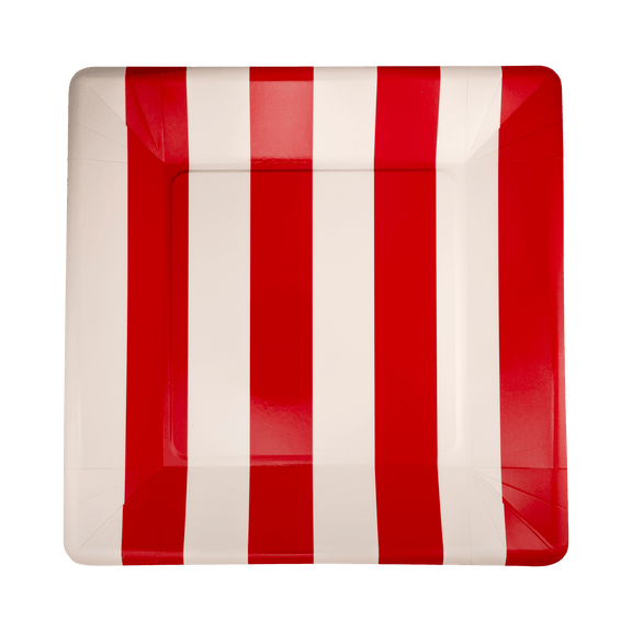 Red and Pink Striped 11" Plate - Jennie Dots