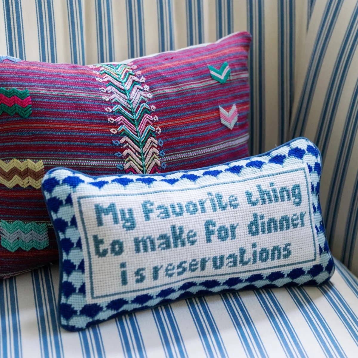Reservations Needlepoint Pillow - Jennie Dots