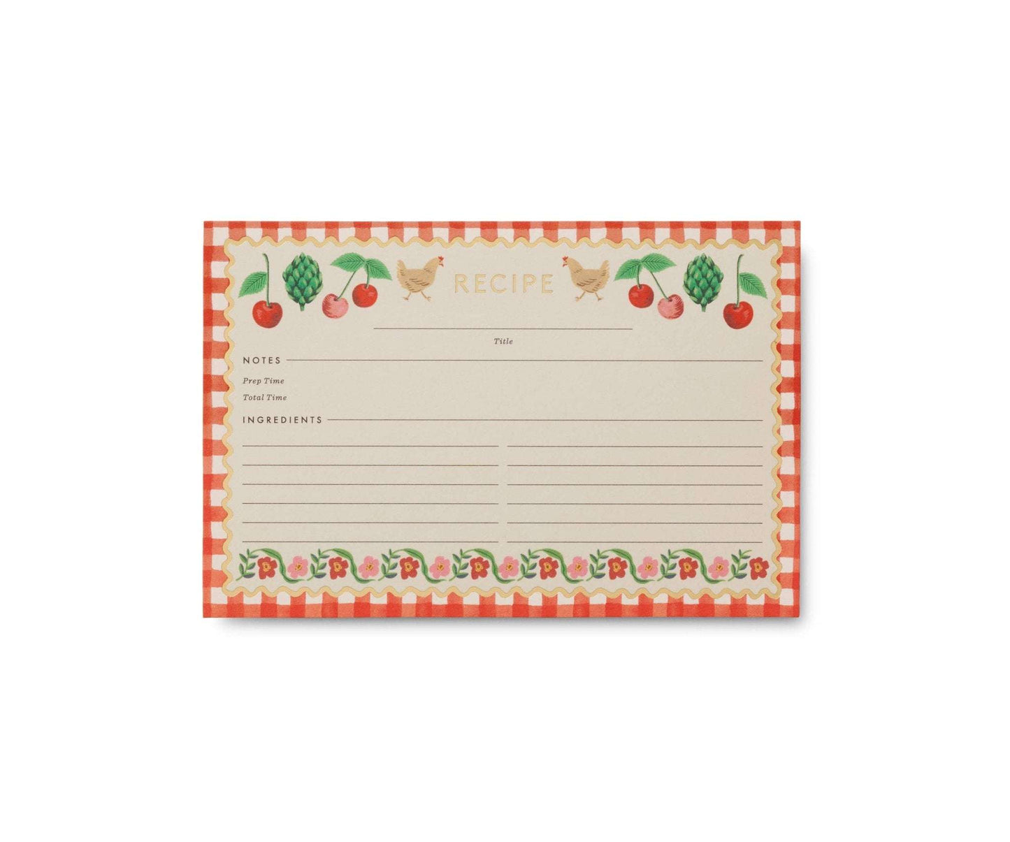 Rifle Paper Co. Cherry Farm Recipe Cards, 4x6 inch, pack of 12 with gold foil accents.