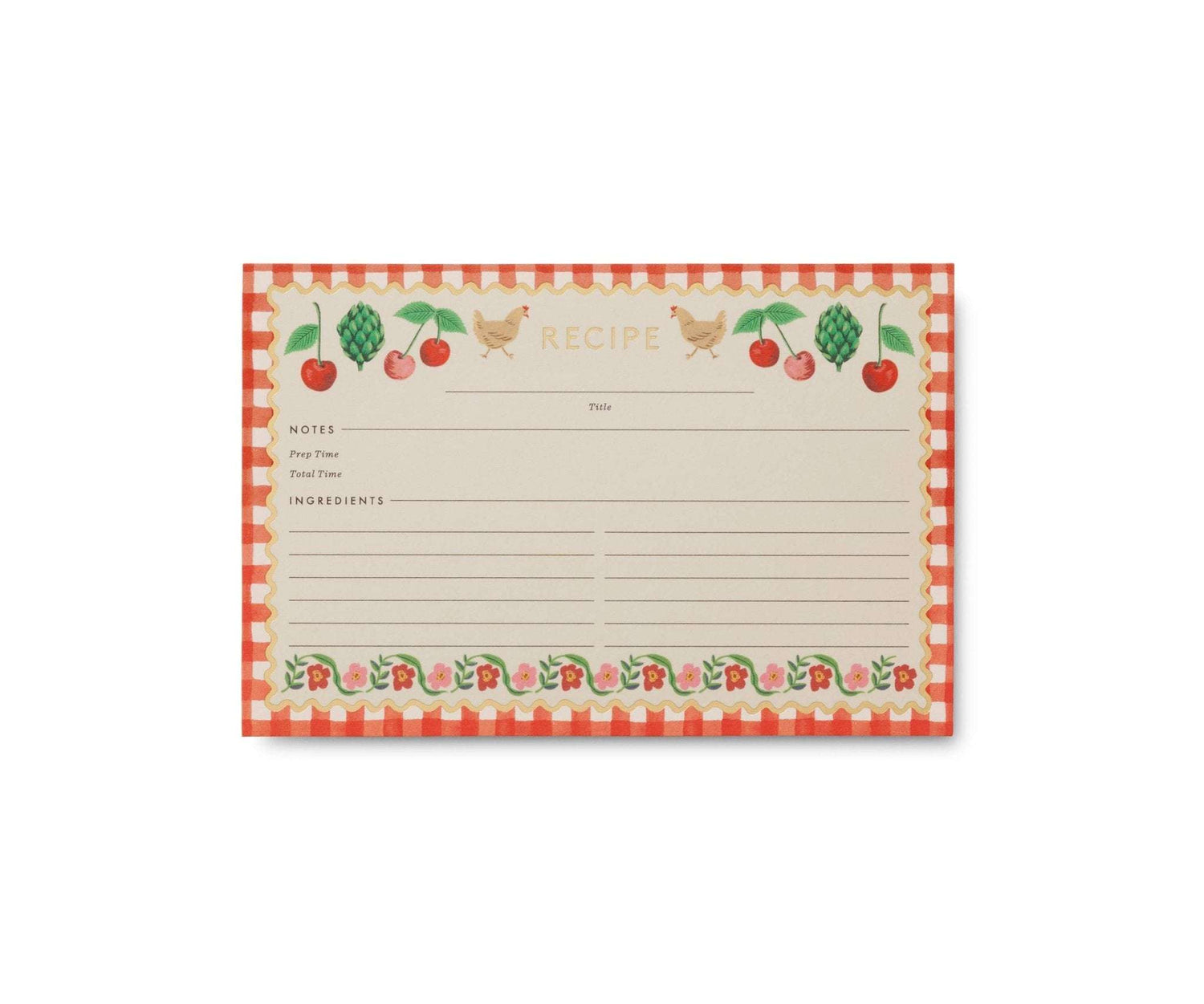 Rifle Paper Co. Cherry Farm Recipe Cards, 4x6 inch, pack of 12 with gold foil accents.