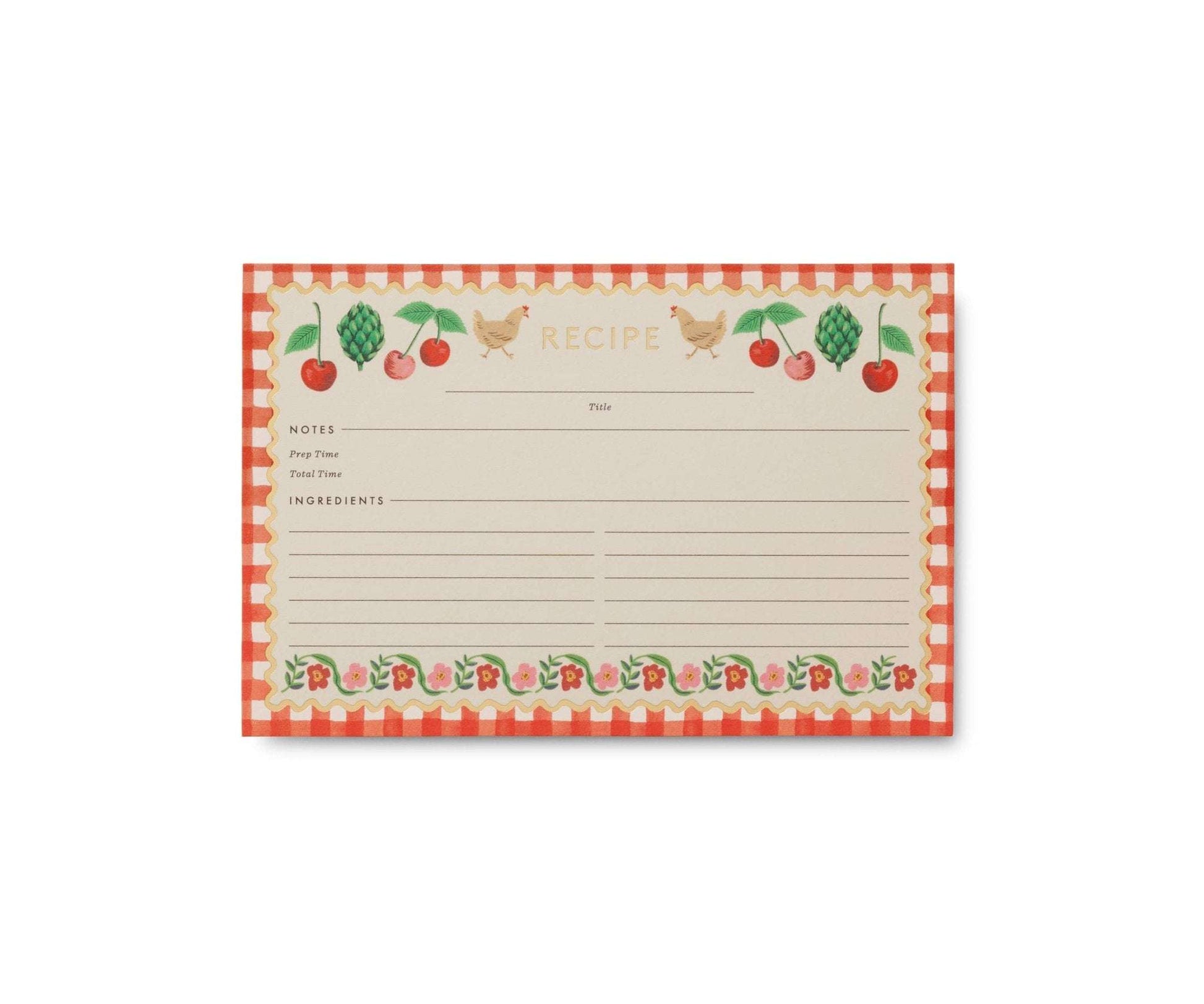 Rifle Paper Co. Cherry Farm Recipe Cards, 4x6 inch, pack of 12 with gold foil accents.
