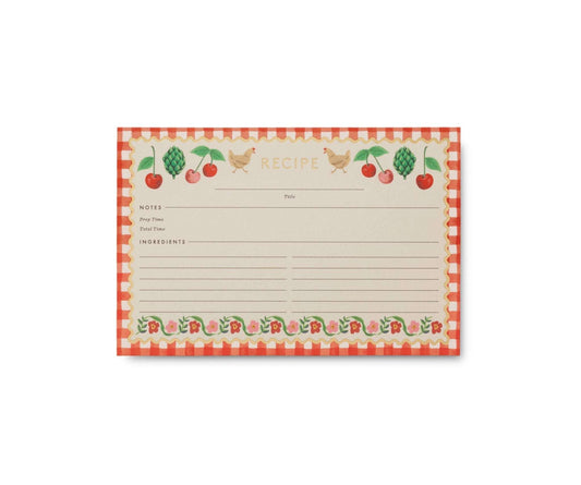 Rifle Paper Co. Cherry Farm Recipe Cards, 4x6 inch, pack of 12 with gold foil accents.