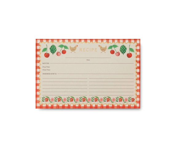 Rifle Paper Co. Cherry Farm Recipe Cards, 4x6 inch, pack of 12 with gold foil accents.