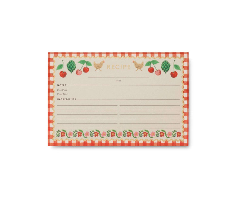 Rifle Paper Co. Cherry Farm Recipe Cards, 4x6 inch, pack of 12 with gold foil accents.