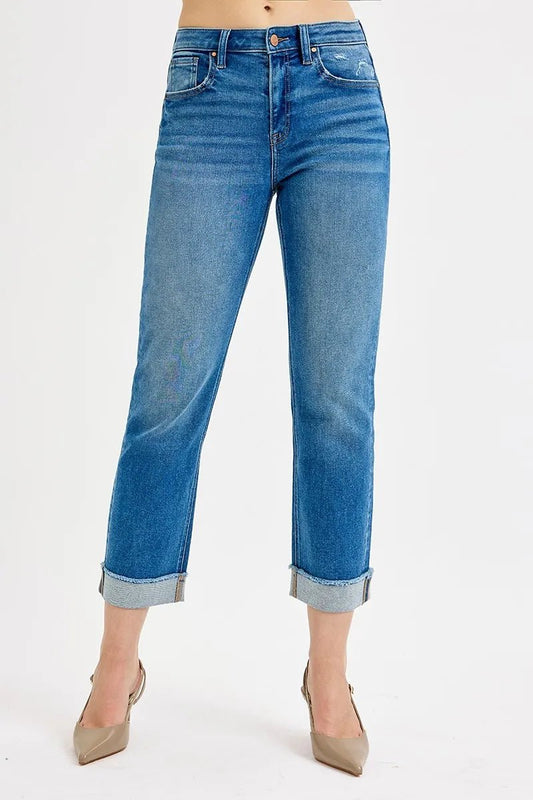 RISEN Full Size High Rise Boyfriend Fit Ankle Jeans Plus SIze - Jennie Dots