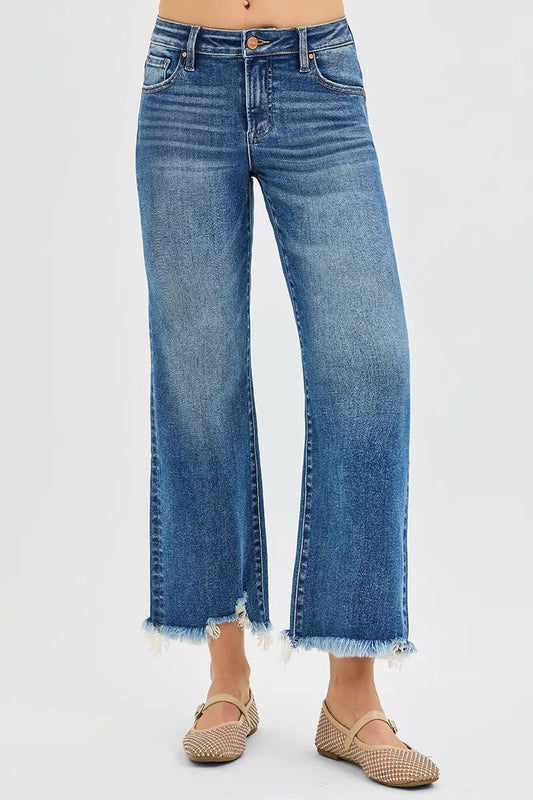 RISEN Full Size Mid Rise Crop Straight Jeans Plus Size - Jennie Dots