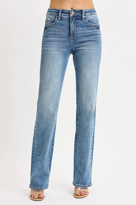 RISEN Full Size Tummy Control High Rise Straight Jeans Plus Size - Jennie Dots