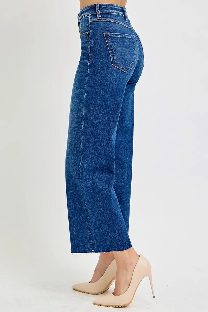 RISEN Full Size Tummy Control High Rise Wide Crop Jeans Plus Size - Jennie Dots