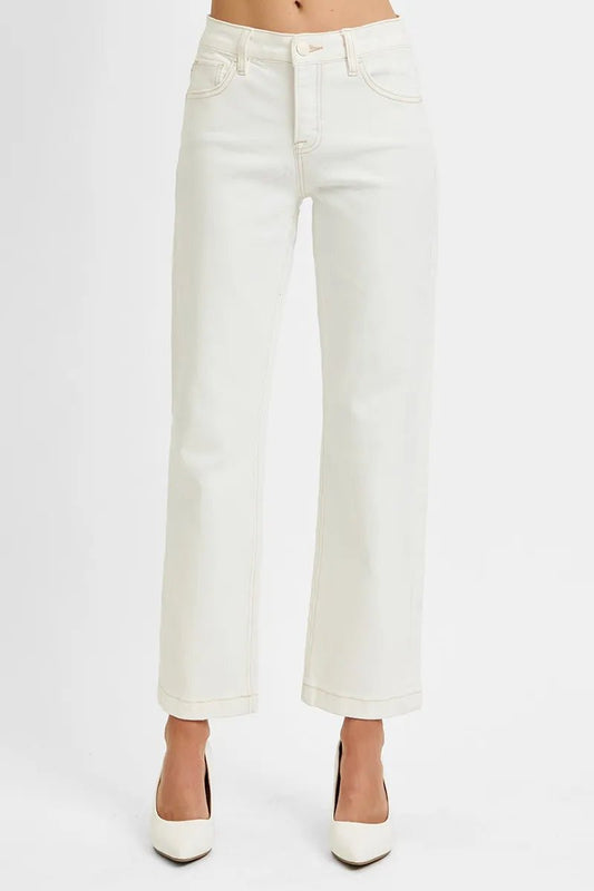 RISEN Full Size Tummy Control Mid Rise Ankle Straight Jeans Plus Size - Jennie Dots