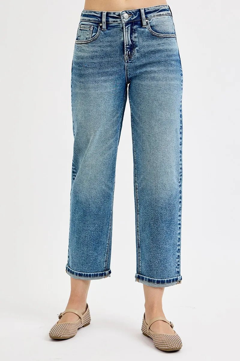 RISEN High Rise Crop Boyfriend Jeans - Jennie Dots