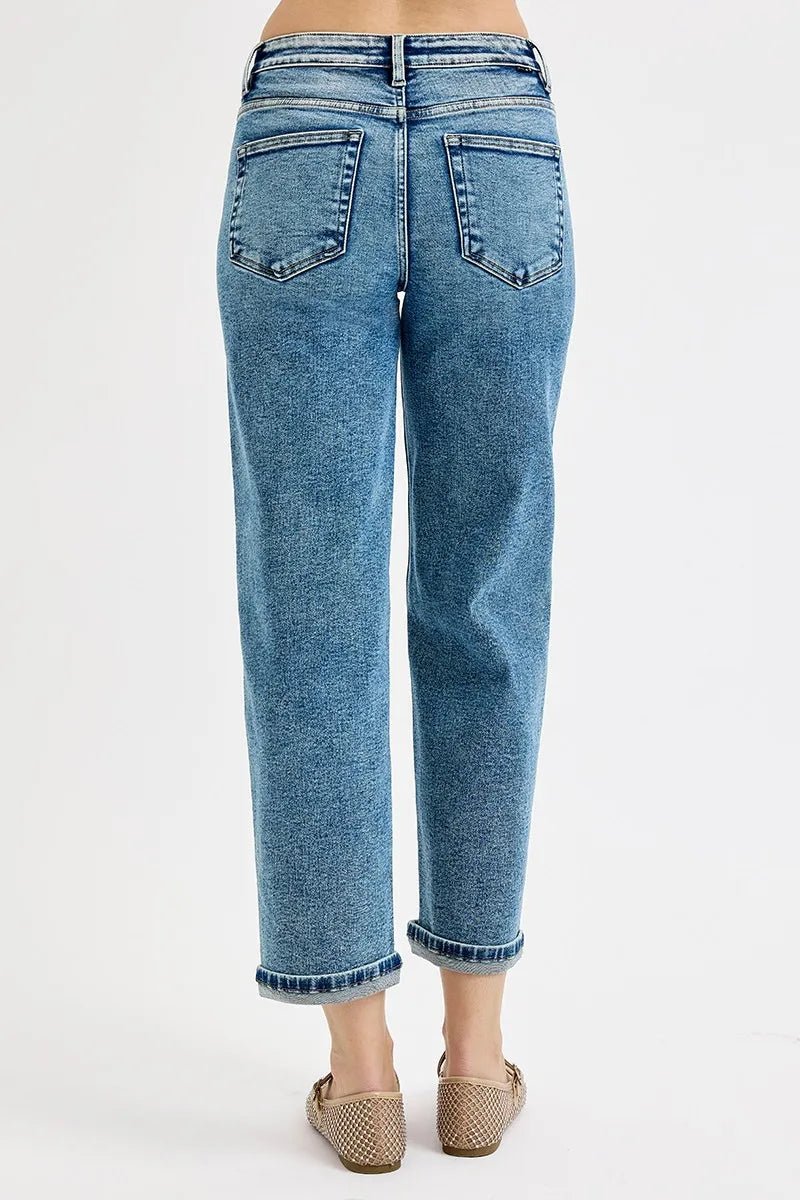 RISEN High Rise Crop Boyfriend Jeans - Jennie Dots