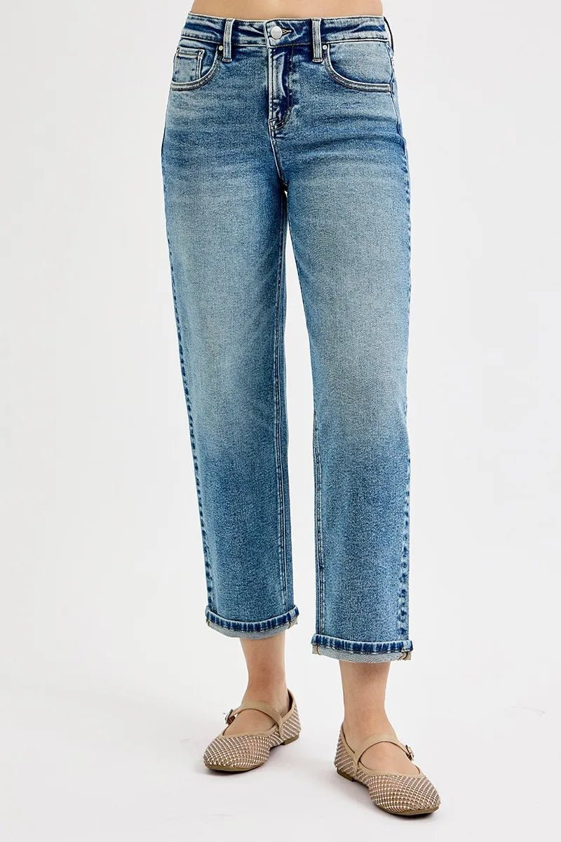 RISEN High Rise Crop Boyfriend Jeans - Jennie Dots