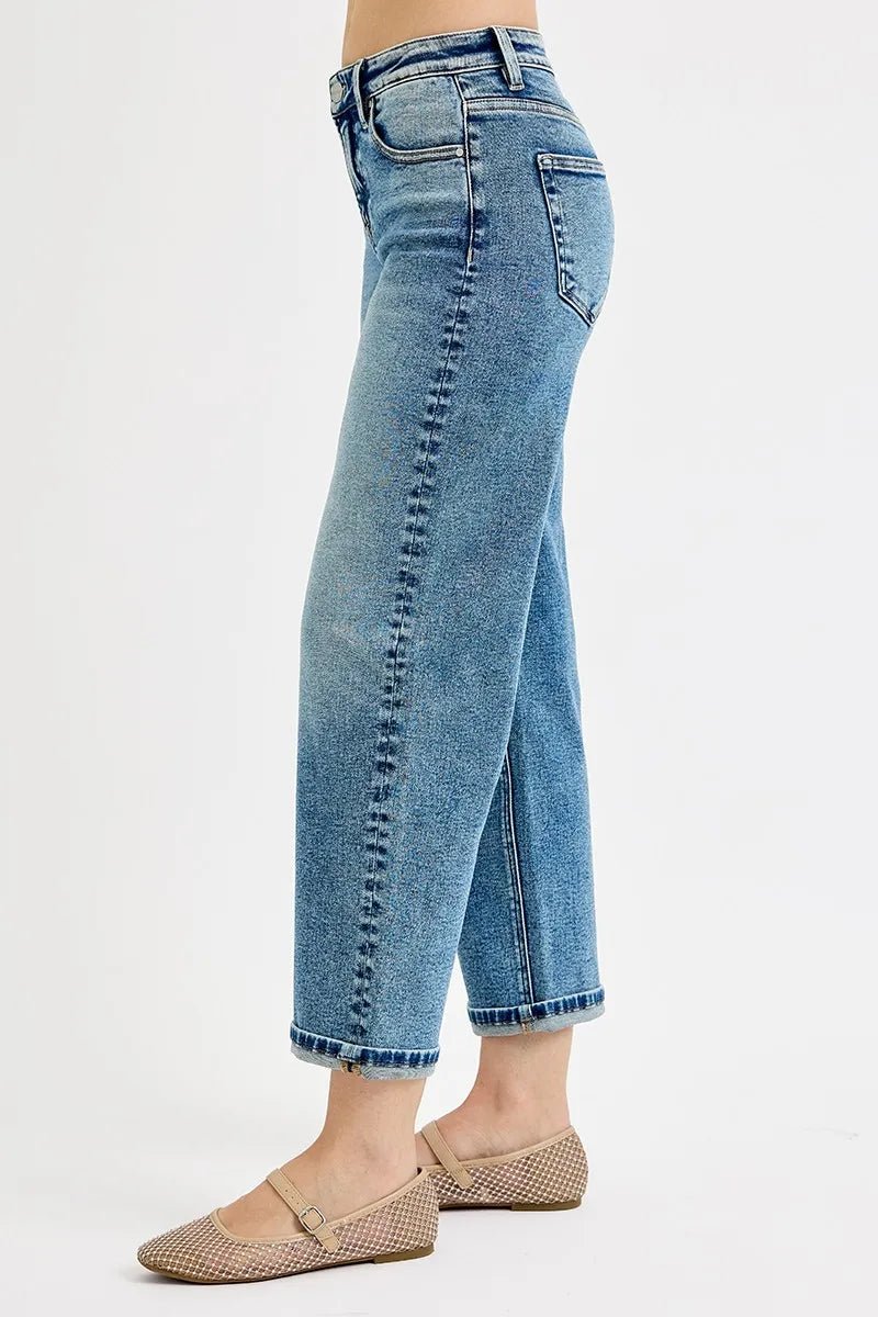 RISEN High Rise Crop Boyfriend Jeans - Jennie Dots