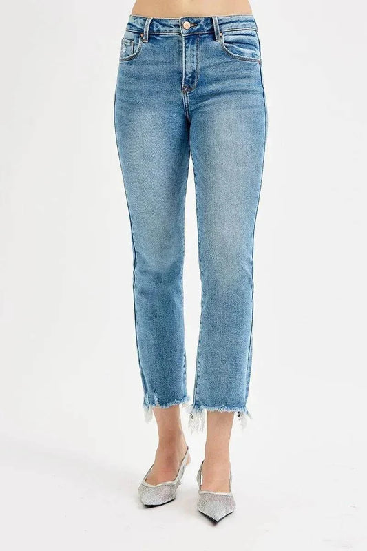 RISEN Jeans High Rise Crop Jeans Straight Slim Jeans - Jennie Dots