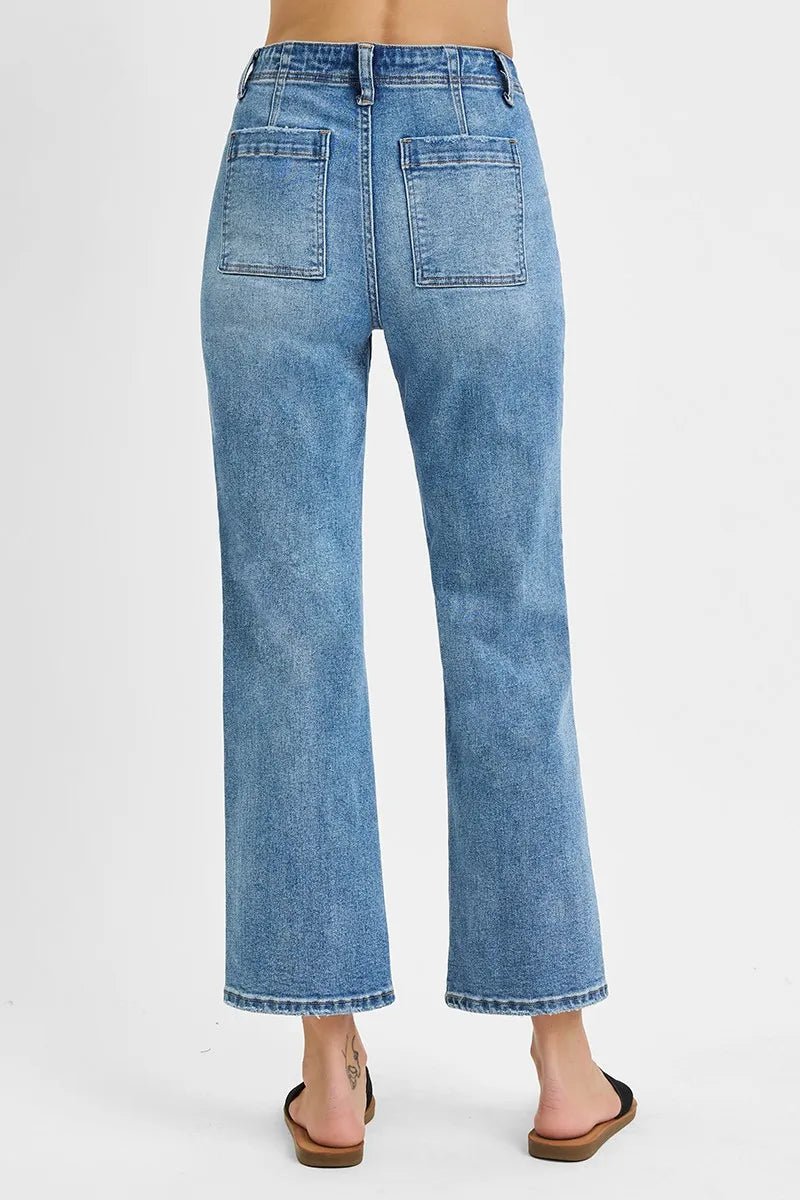 RISEN High Waisted Bootcut Cropped Jeans - Jennie Dots