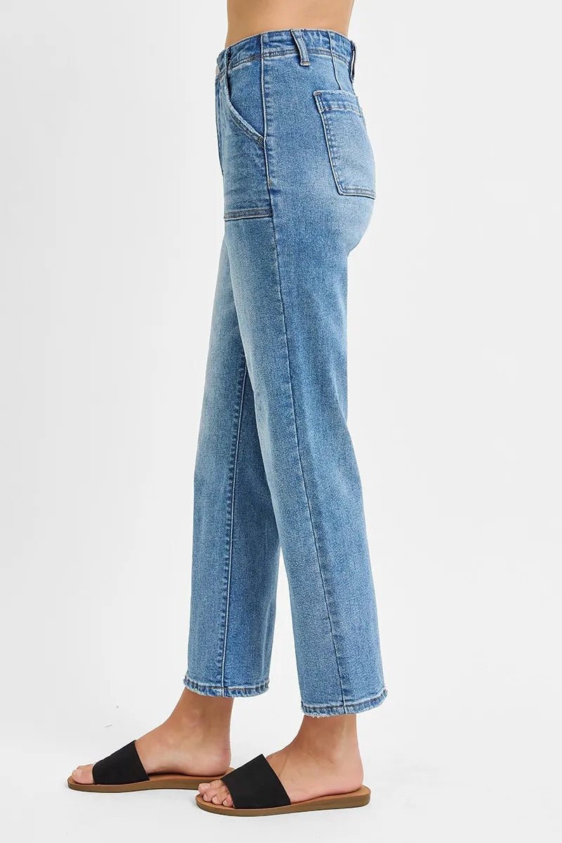 RISEN High Waisted Bootcut Cropped Jeans - Jennie Dots