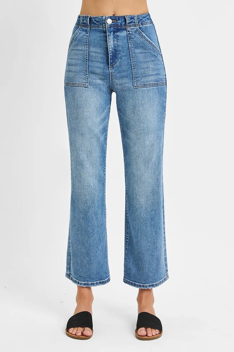 RISEN High Waisted Bootcut Cropped Jeans - Jennie Dots