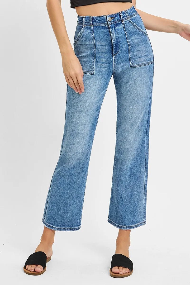 RISEN High Waisted Bootcut Cropped Jeans - Jennie Dots