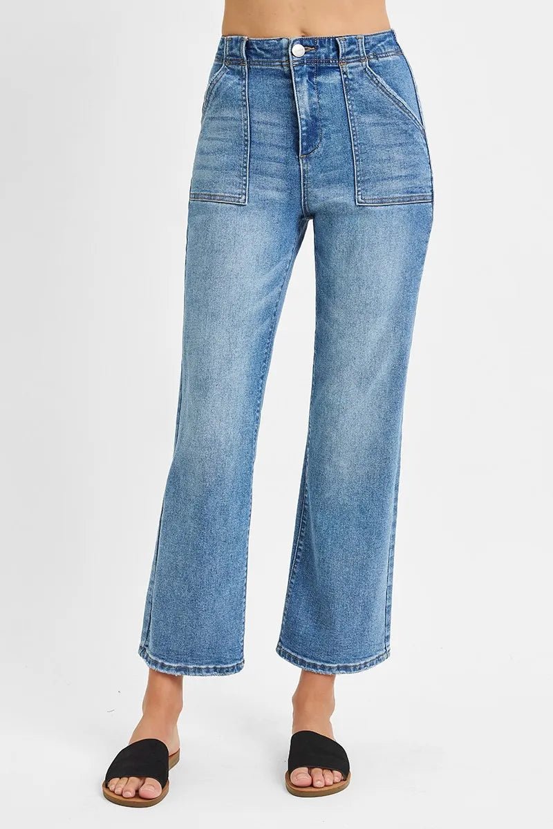 RISEN High Waisted Bootcut Cropped Jeans - Jennie Dots