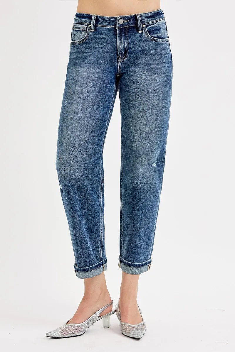 RISEN Low Rise Crop Boyfriend Jeans - Jennie Dots