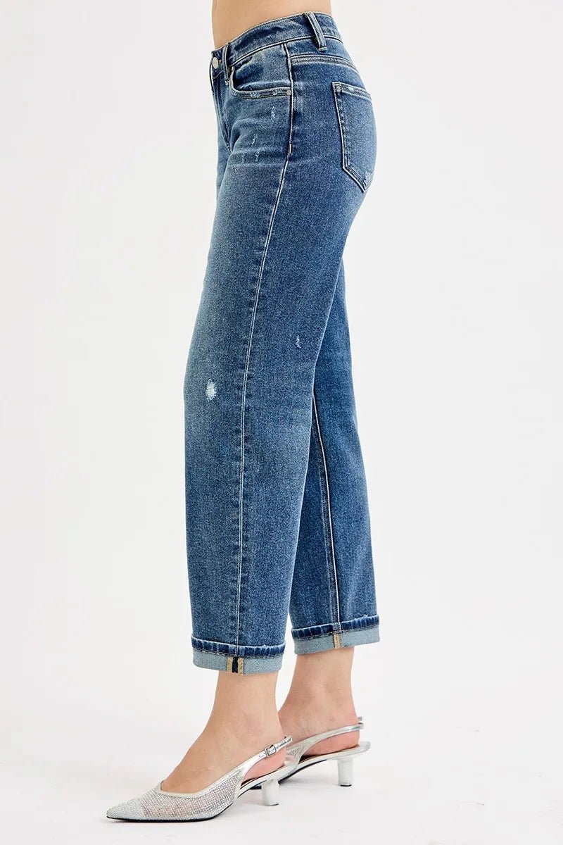 RISEN Low Rise Crop Boyfriend Jeans - Jennie Dots