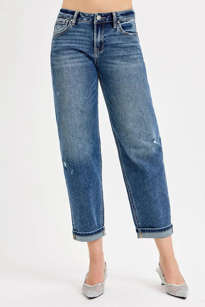 RISEN Low Rise Crop Boyfriend Jeans - Jennie Dots