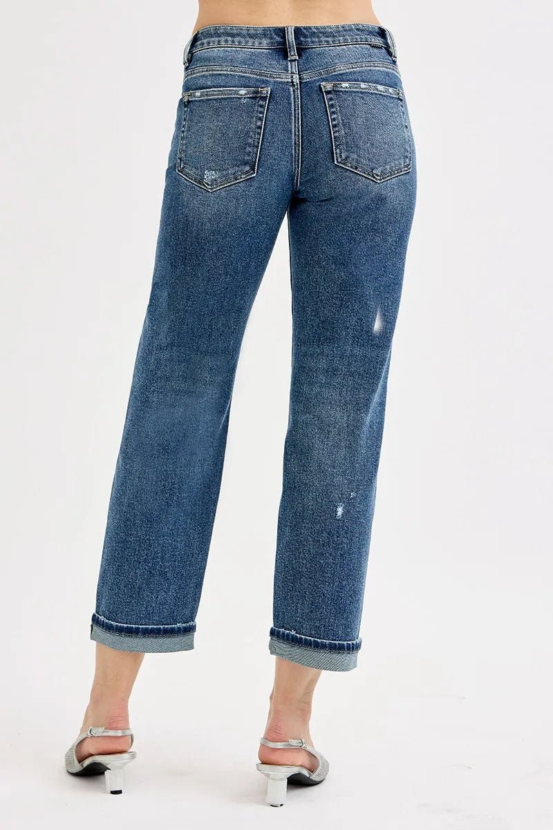 RISEN Low Rise Crop Boyfriend Jeans - Jennie Dots