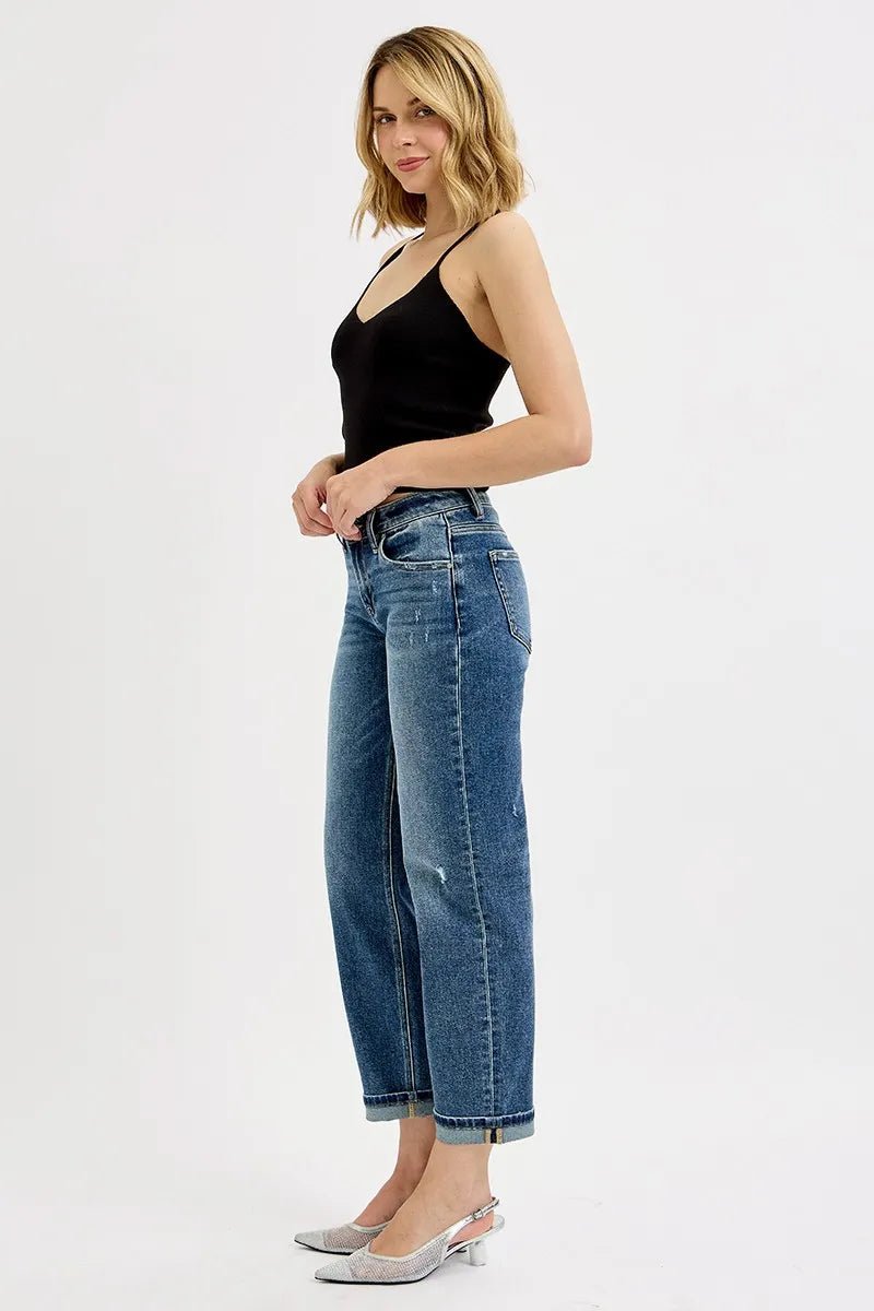 RISEN Low Rise Crop Boyfriend Jeans - Jennie Dots