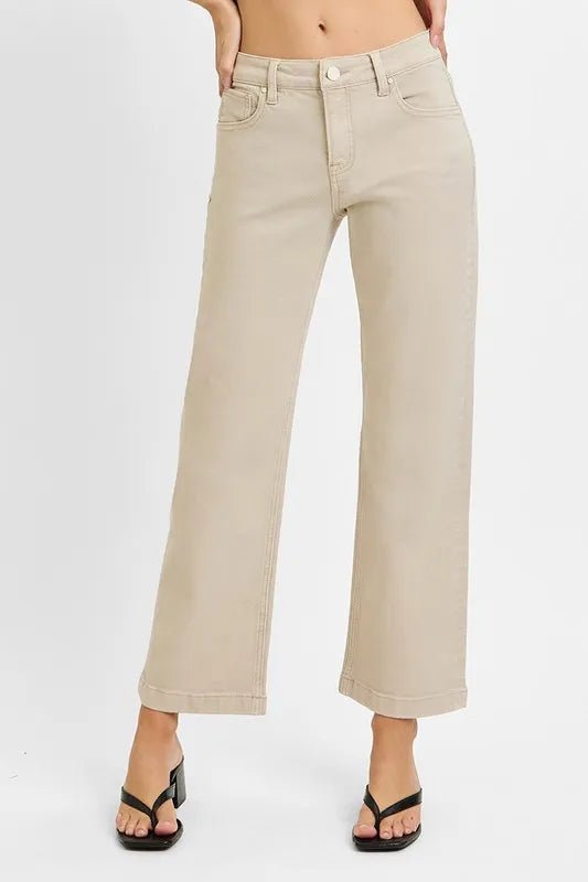 RISEN Tummy Control Mid Rise Ankle Straight Jeans - Jennie Dots