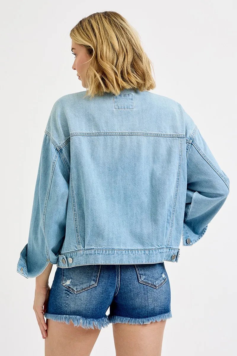 RISEN Washed Dropped Shoulder Denim Jacket - Jennie Dots