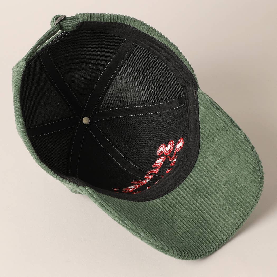 Santa's Favorite Embroidery Corduroy Cap - Jennie Dots