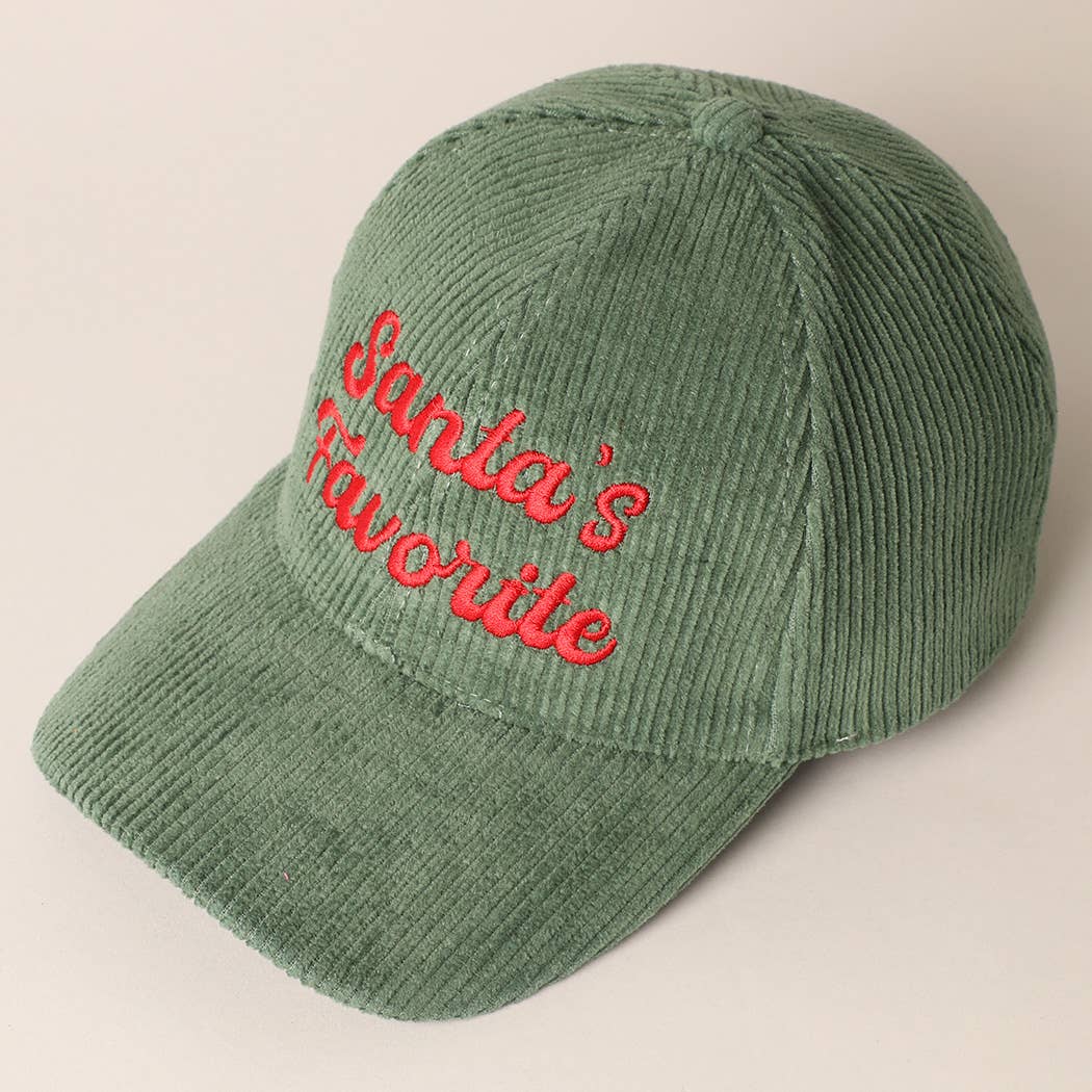 Santa's Favorite Embroidery Corduroy Cap - Jennie Dots