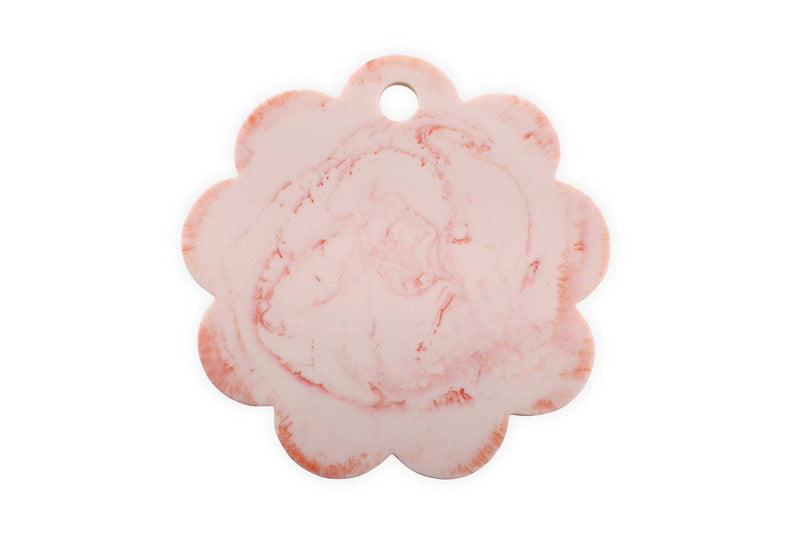 Scallop Resin Cheese Charcuterie Board in Ivory and Pink, 9-inch, handmade kitchen decor.