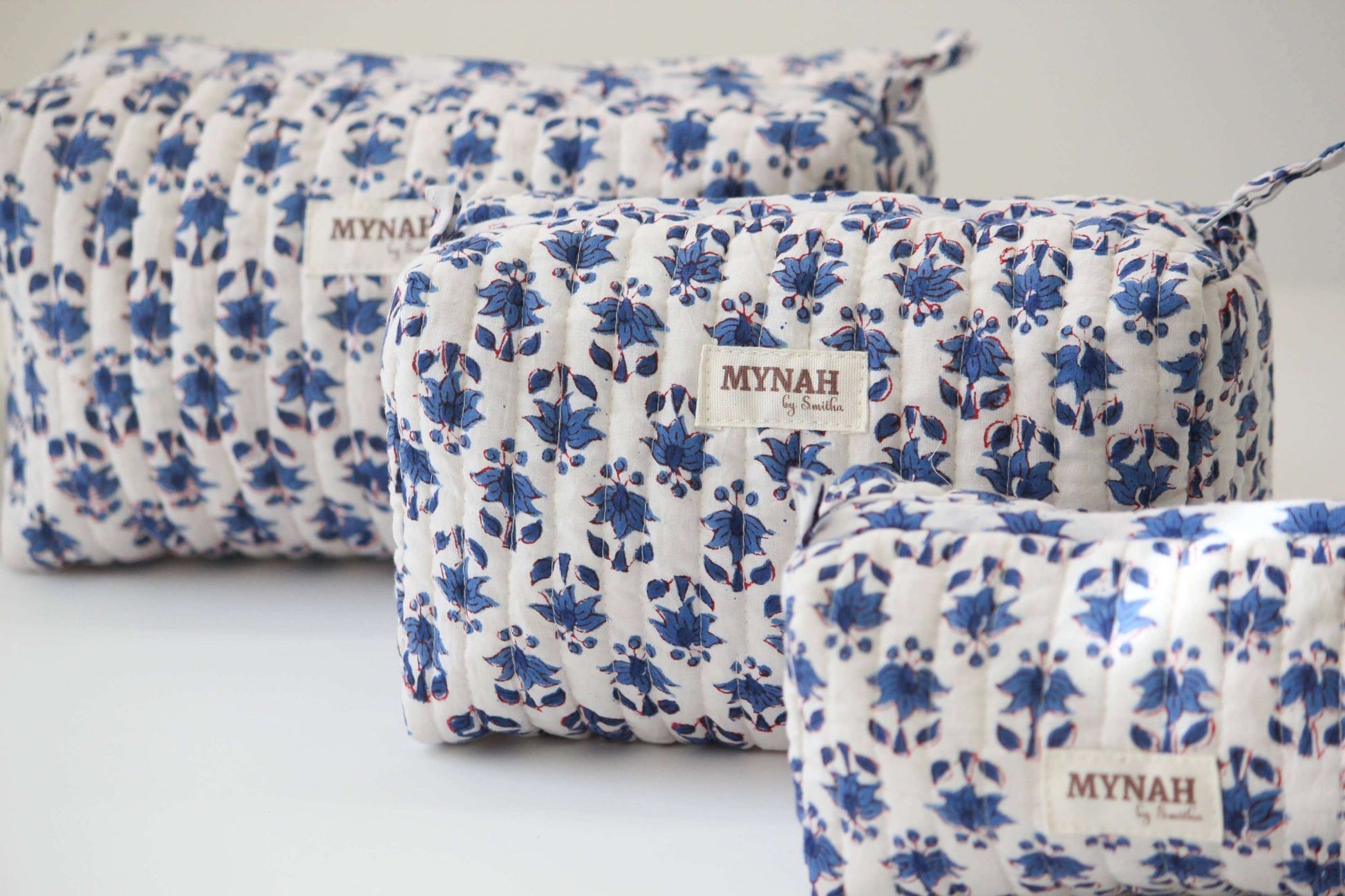 Set of 3 Blue Bonnet Floral print travel/makeup/organizer/bag - Jennie Dots