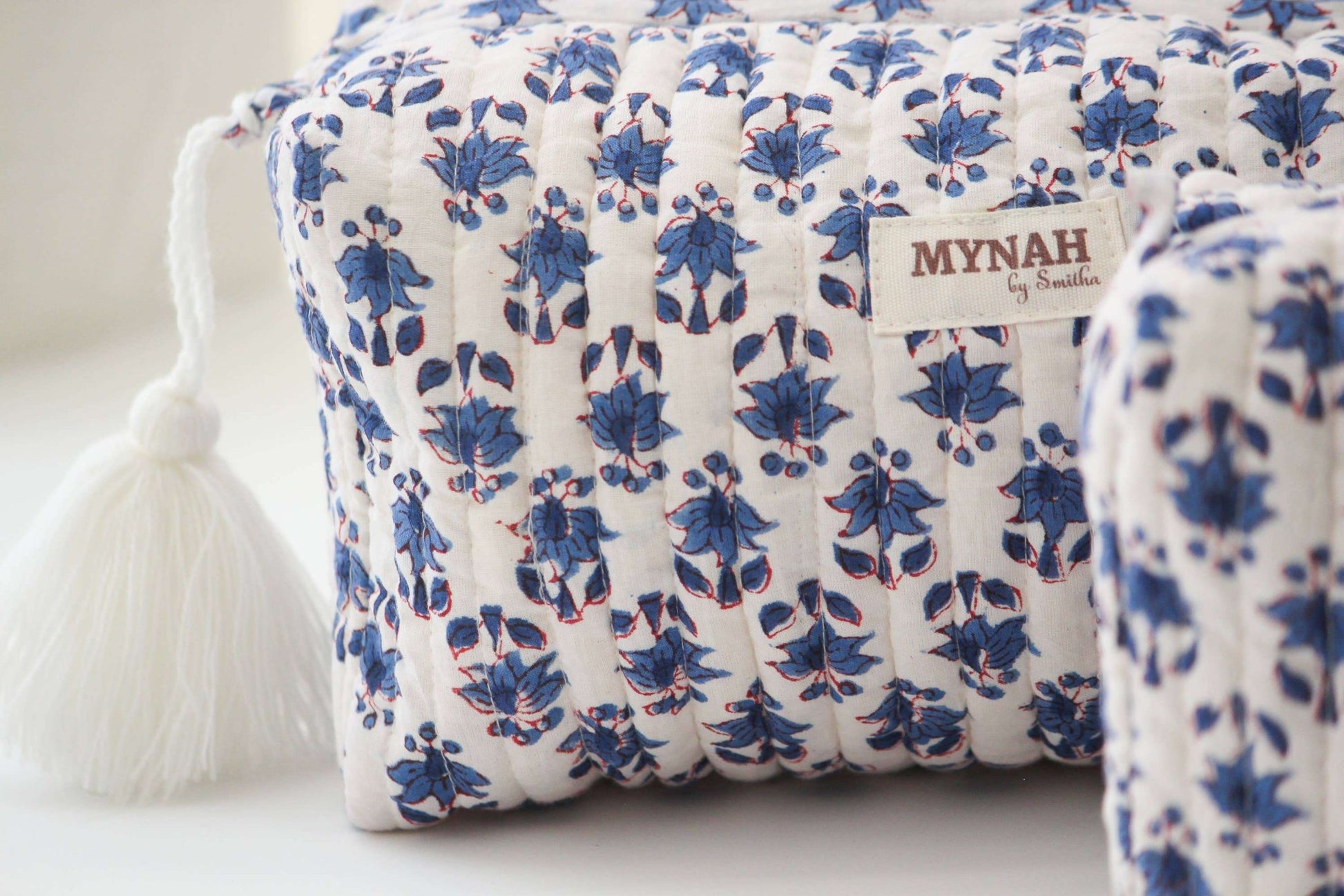 Set of 3 Blue Bonnet Floral print travel/makeup/organizer/bag - Jennie Dots
