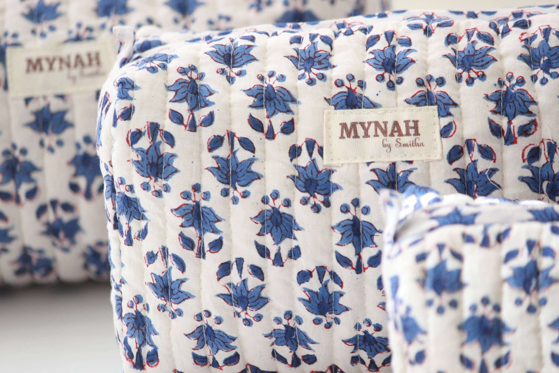 Set of 3 Blue Bonnet Floral print travel/makeup/organizer/bag - Jennie Dots