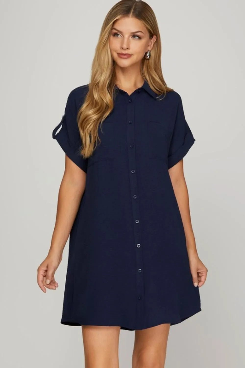 She + Sky Button Down Short Sleeve Woven Shirt Dress - Jennie Dots