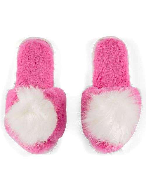 Shiraleah Super Soft Cozy Pom Slippers Pink & White - Jennie Dots