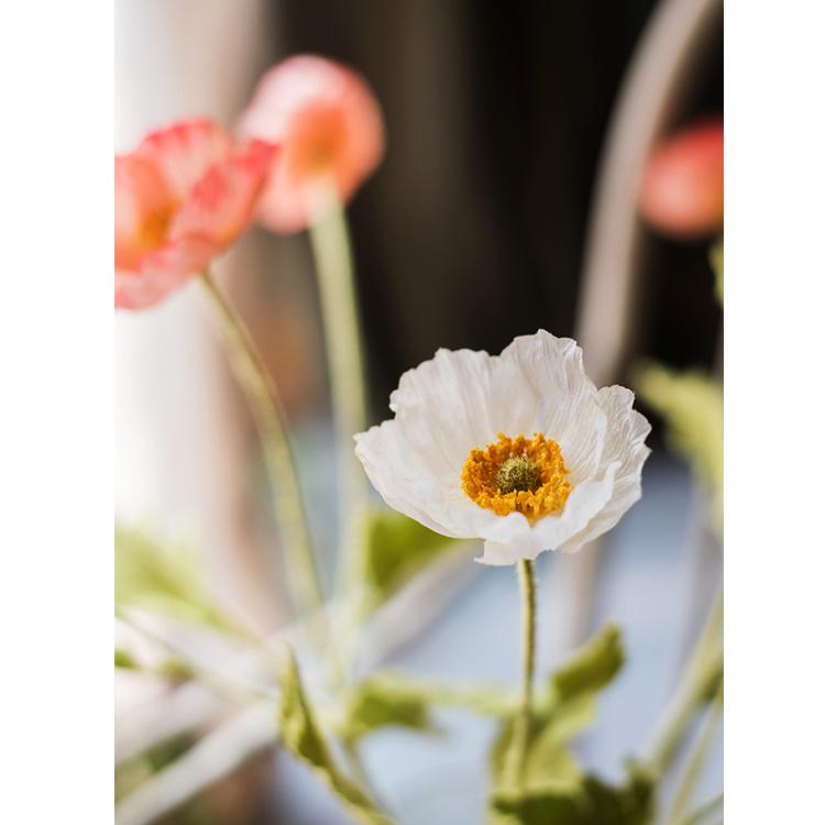 Faux Silk Silk Common Poppy Flower Stem in Pink or White 22" Tall