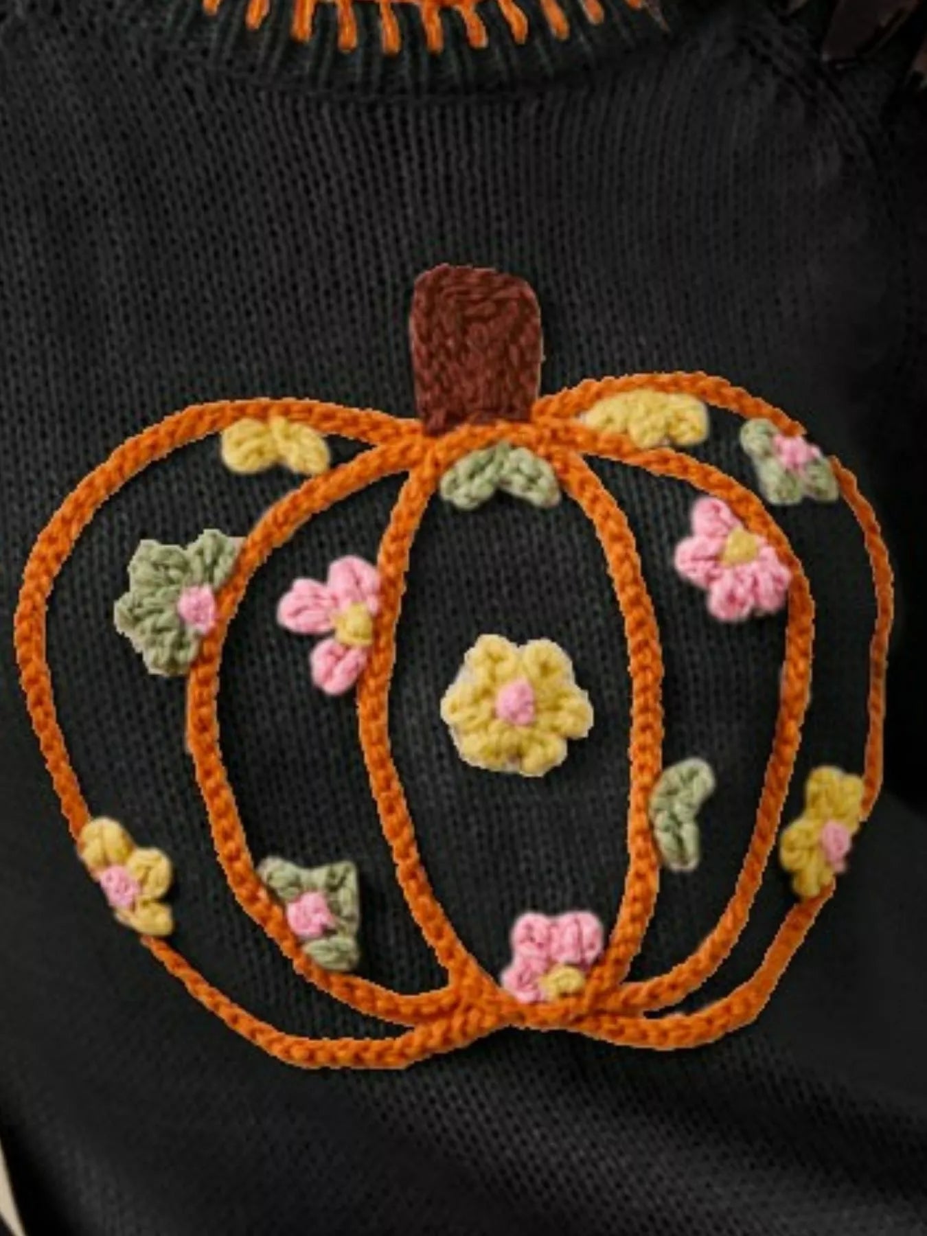 SO ME Pumpkin Floral Embroidered Thanksgiving Sweater - Jennie Dots