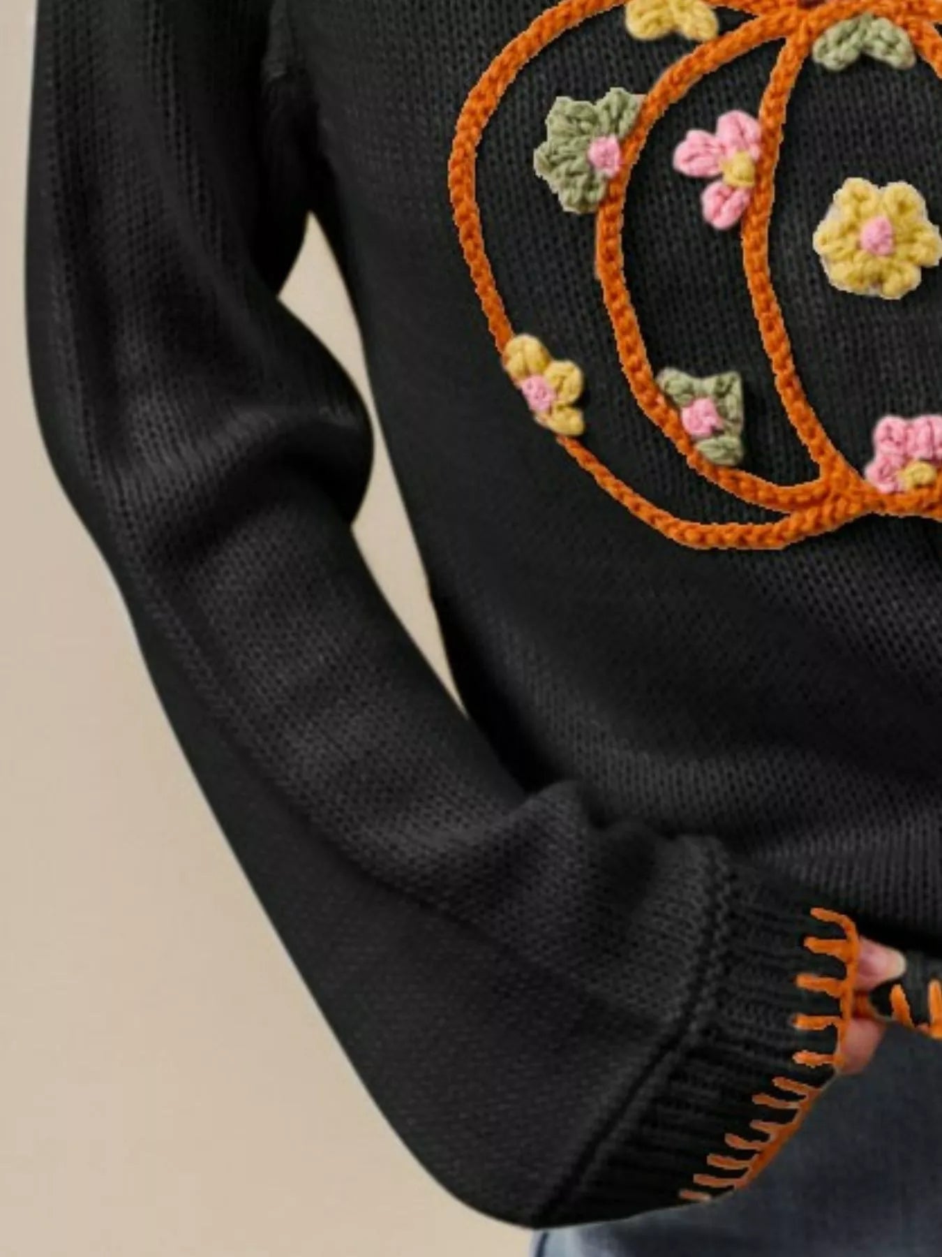 SO ME Pumpkin Floral Embroidered Thanksgiving Sweater - Jennie Dots