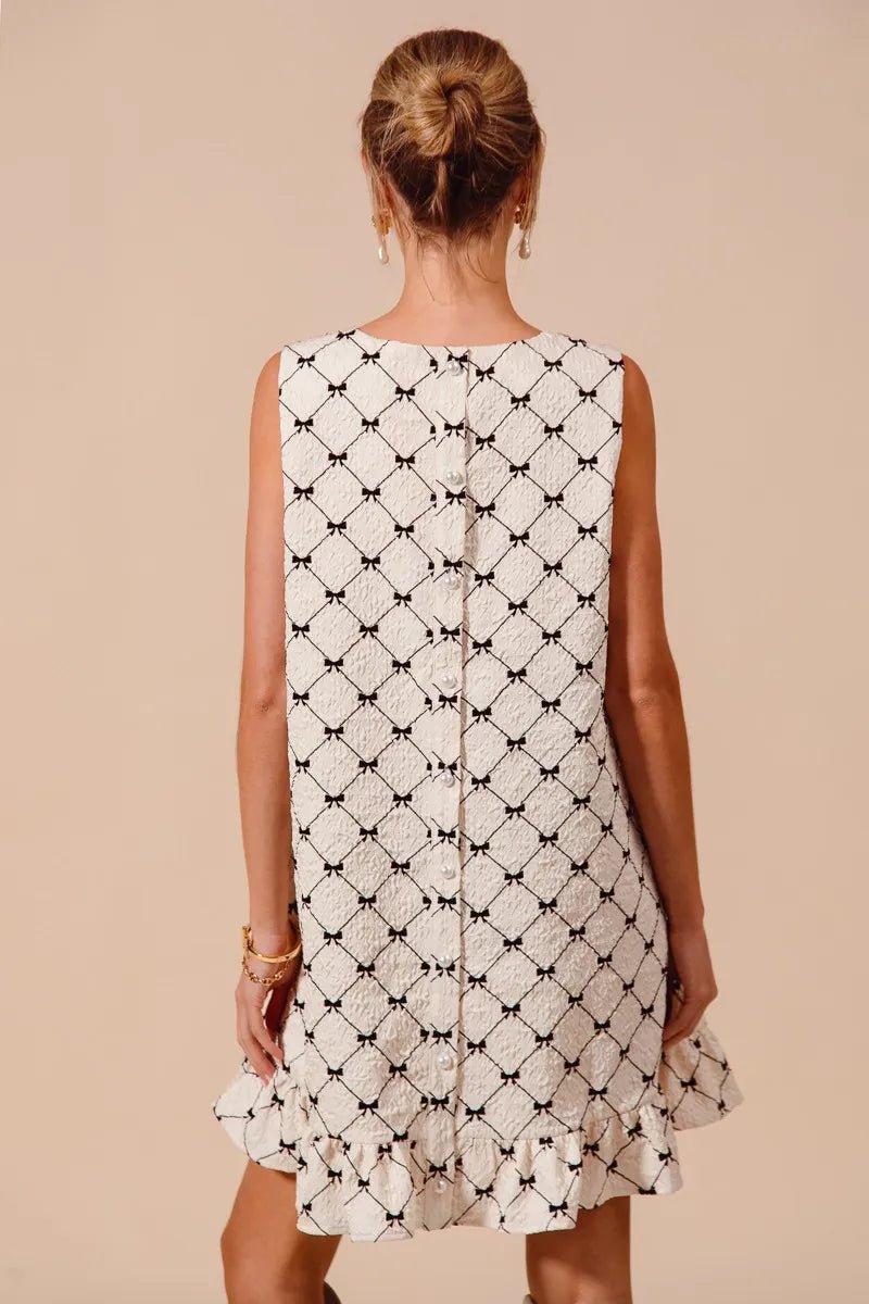 SO ME Texture Bow Printed Mini Ruffle Dress - Jennie Dots