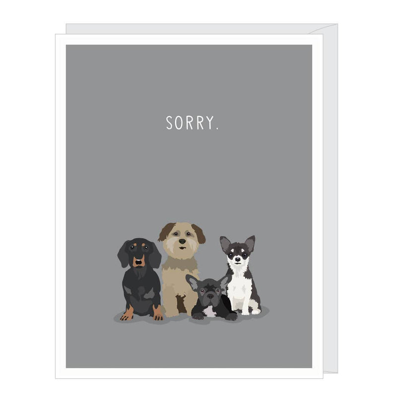 Sorry Dogs Pet Sympathy Card with illustrated dogs on a gray background.