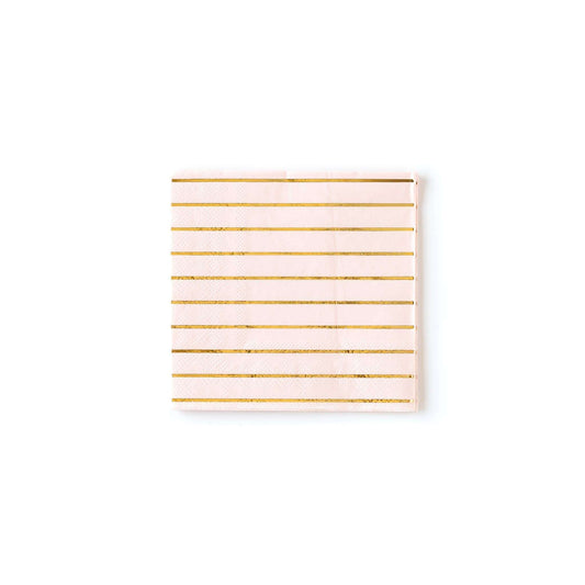 Blush 5-inch napkins with gold foil accents, ideal for bridal showers and parties.
