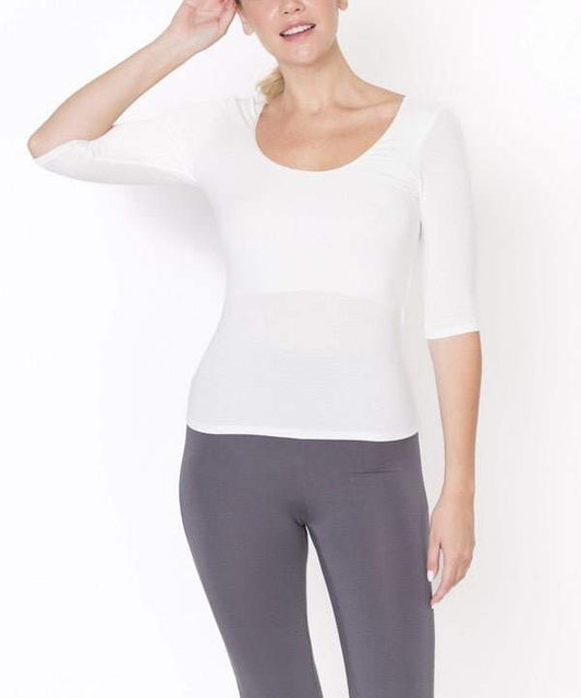 Studio Ko Ballerina Yoga Top with gorgeous neckline and elbow sleeves, ideal for dance and yoga.