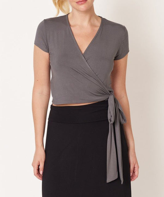 Studio Ko Bamboo Cap Sleeve Crop Yoga Wrap - Jennie Dots