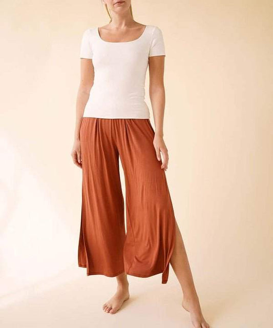 Studio Ko Bamboo Double Layer Top with cap sleeves and double U neckline, made from organic bamboo.