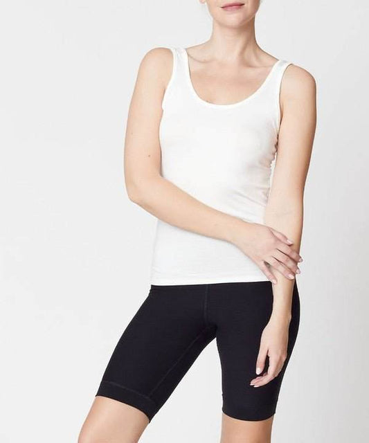 Studio Ko Bamboo Simple Tank in white, featuring a double U neckline and a classic fit, ideal for everyday wear.