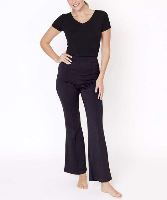 Studio Ko Pointe Classic Slim Pants with bamboo ponte fabric, bell bottom style.