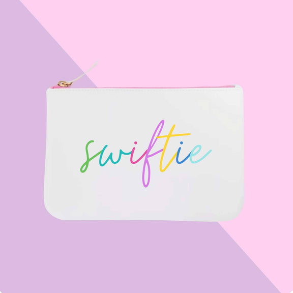 Swiftie Colorblock Script Bag with colorful design on white canvas, perfect for Taylor Swift fans.